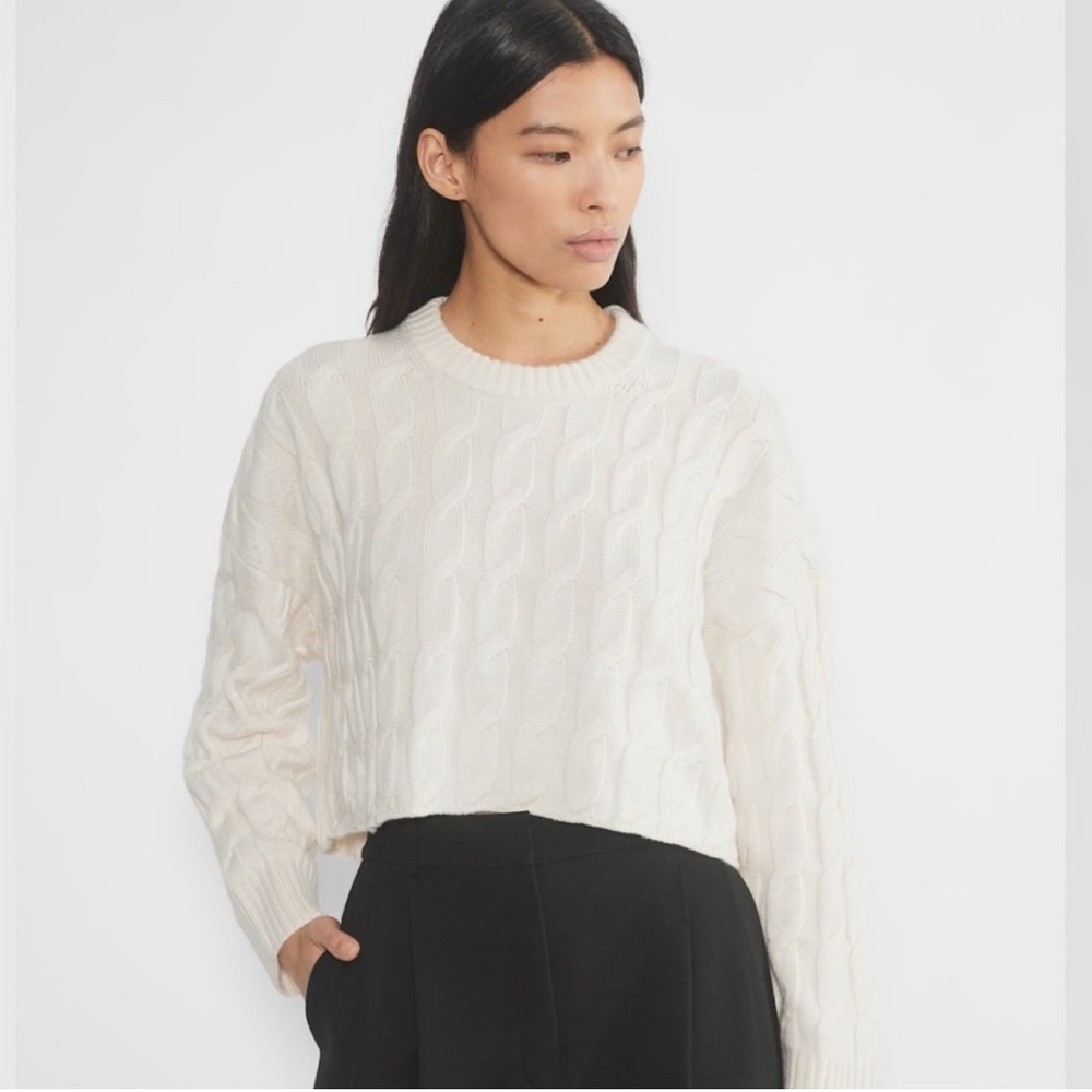 Babaton Off-White Crew Neck Sweater with Textured Knit